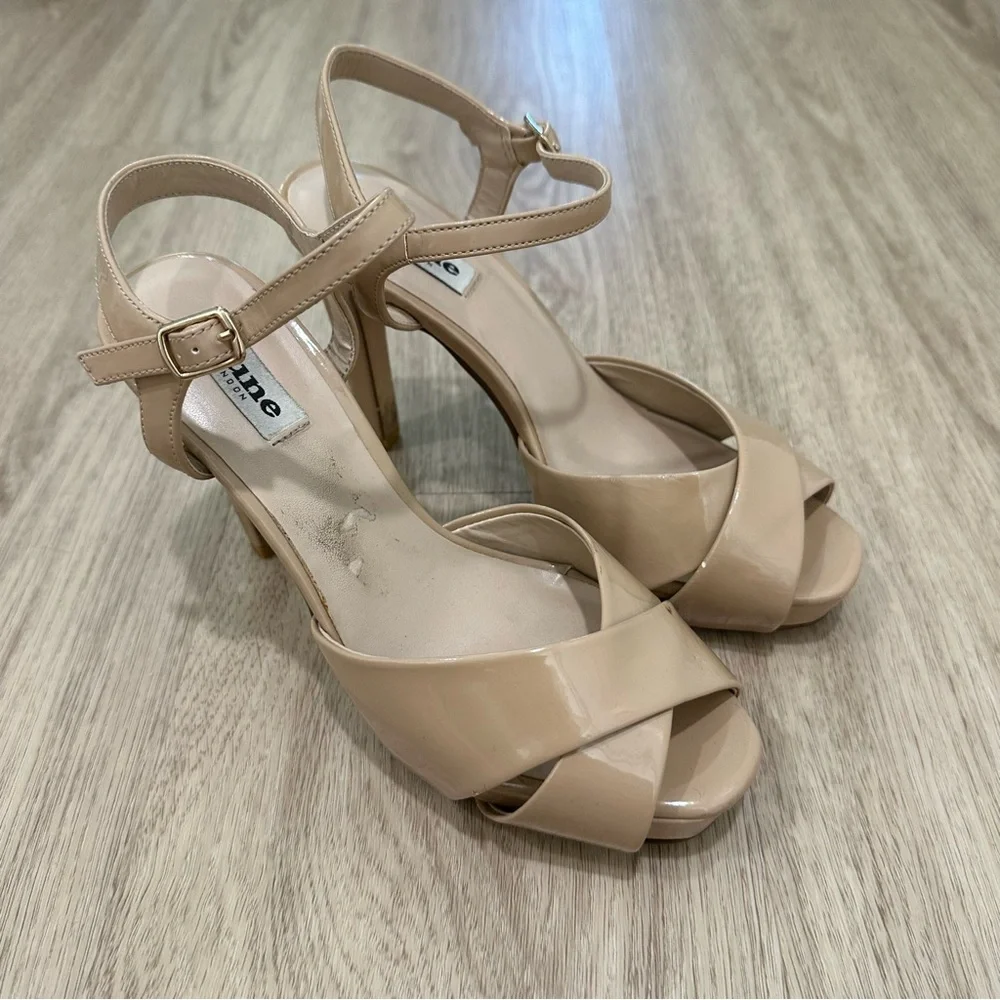 Dune London Marleen Patent Leather Peep Toe Heel Nude